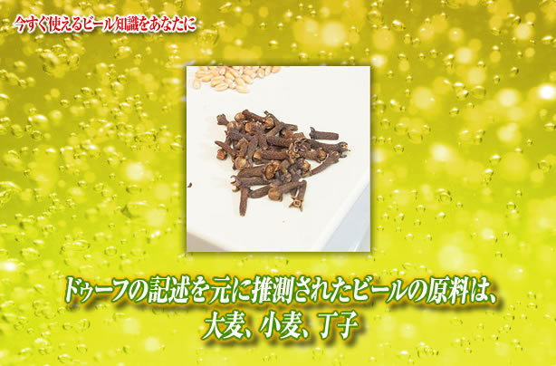 ドゥーフの記述を元に推測されたビールの原料は 大麦 小麦 丁子 キリンビール大学 キリン