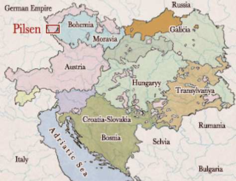 19世紀当時、オーストリア=ハンガリー二重帝国時代のピルゼン地方