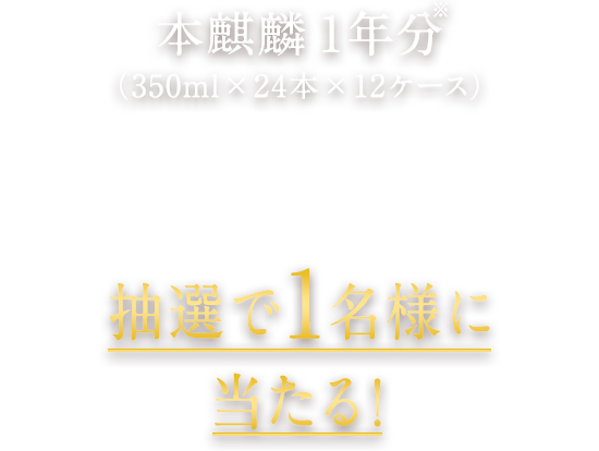 本麒麟 1年分 （350ml×24本×12ケース） ※賞品のデザインは変更になる場合がございます。 ※2025年1月22日（水）実施の「＃新しい本麒麟 先行体験キャンペーン」当選者が対象となります。 抽選で1名様に当たる！