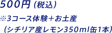 500円（税込） ※3コース体験＋お土産（シチリア産レモン350ml缶1本）