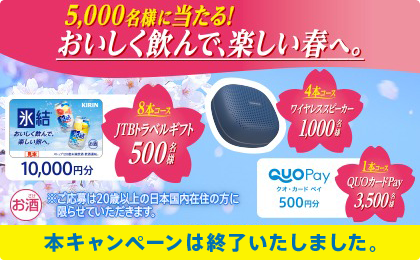 5,000名様に当たる！おいしく飲んで、楽しい春へ。 本キャンペーンは終了いたしました。