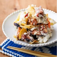 タコとポテサラのペペロンチーノ