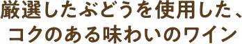 厳選したぶどうを使用した、コクのある味わいのワイン