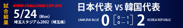 KIRIN CHALLENGE CUP 2010試合結果 5/24(Mon)埼玉スタジアム(埼玉県)日本代表0-2韓国