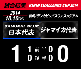 試合結果 KIRIN CHALLENGE CUP 2014 新潟/デンカビッグスワンスタジアム 2014年10月10日(金曜日) 日本代表 対 ジャマイカ代表 1:0