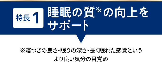 特長1 睡眠の質※の向上をサポート ※寝つきの良さ・眠りの深さ・長く眠れた感覚というより良い気分の目覚め