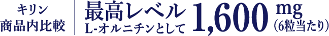 キリン商品内比較 最高レベルL-オルニチンとして1,600mg（6粒当たり）