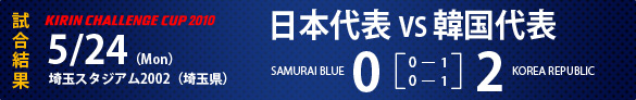 KIRIN CHALLENGE CUP 2010試合結果　5/24（Mon)埼玉スタジアム（埼玉県）日本代表0-2韓国