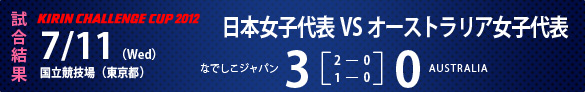 KIRIN CHALLENGE CUP 2012　試合結果　7/11（Wed)　国立競技場（東京都）　日本女子代表 3-0 オーストラリア女子代表