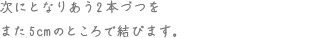 次にとなりあう2本づつをまた5cmのところで結びます。